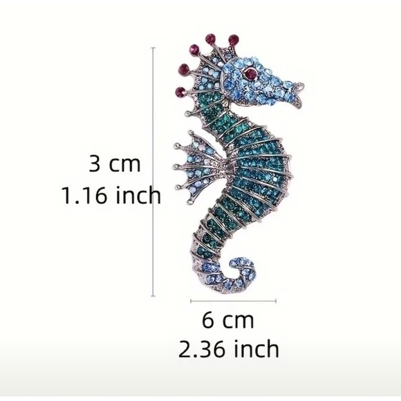 Seahorse Blue‎ Crystal Rhinestone Brooch Pin New - Picture 2 of 2